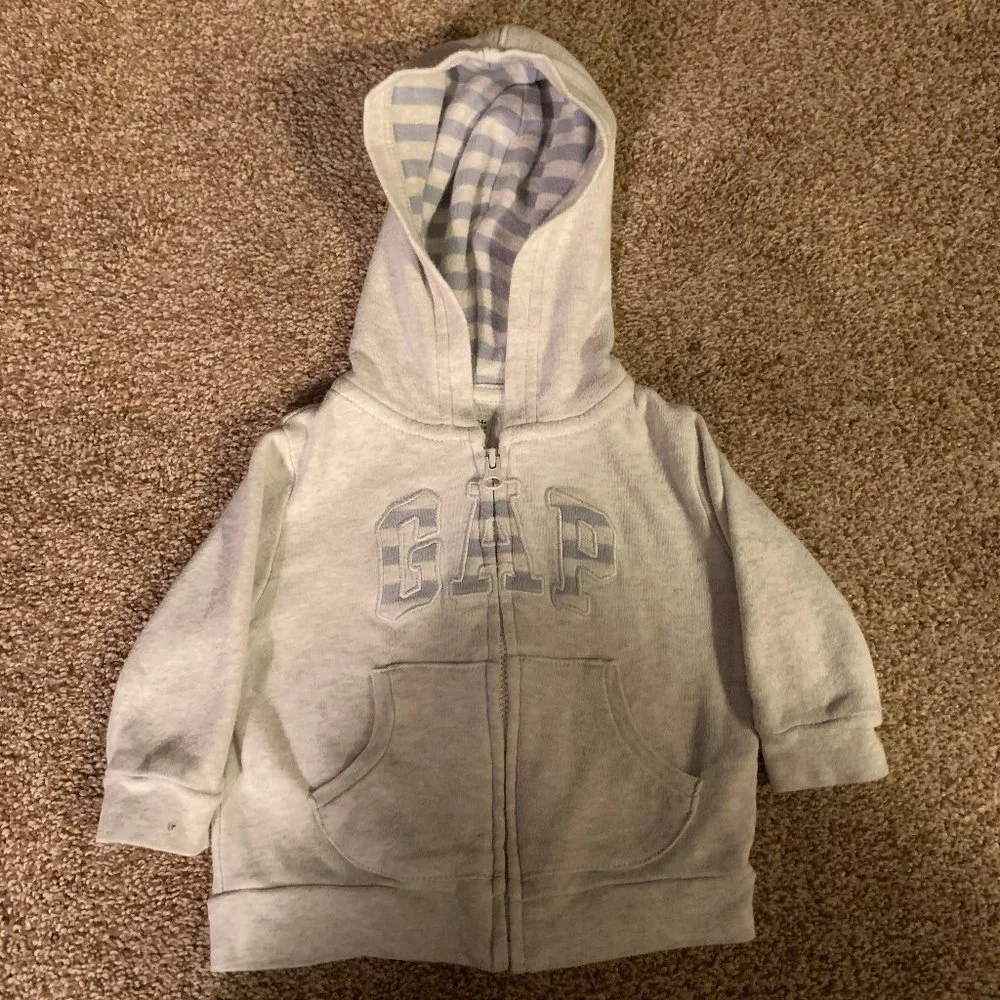 Baby Gap grey zip up hooded jacket 3-6M